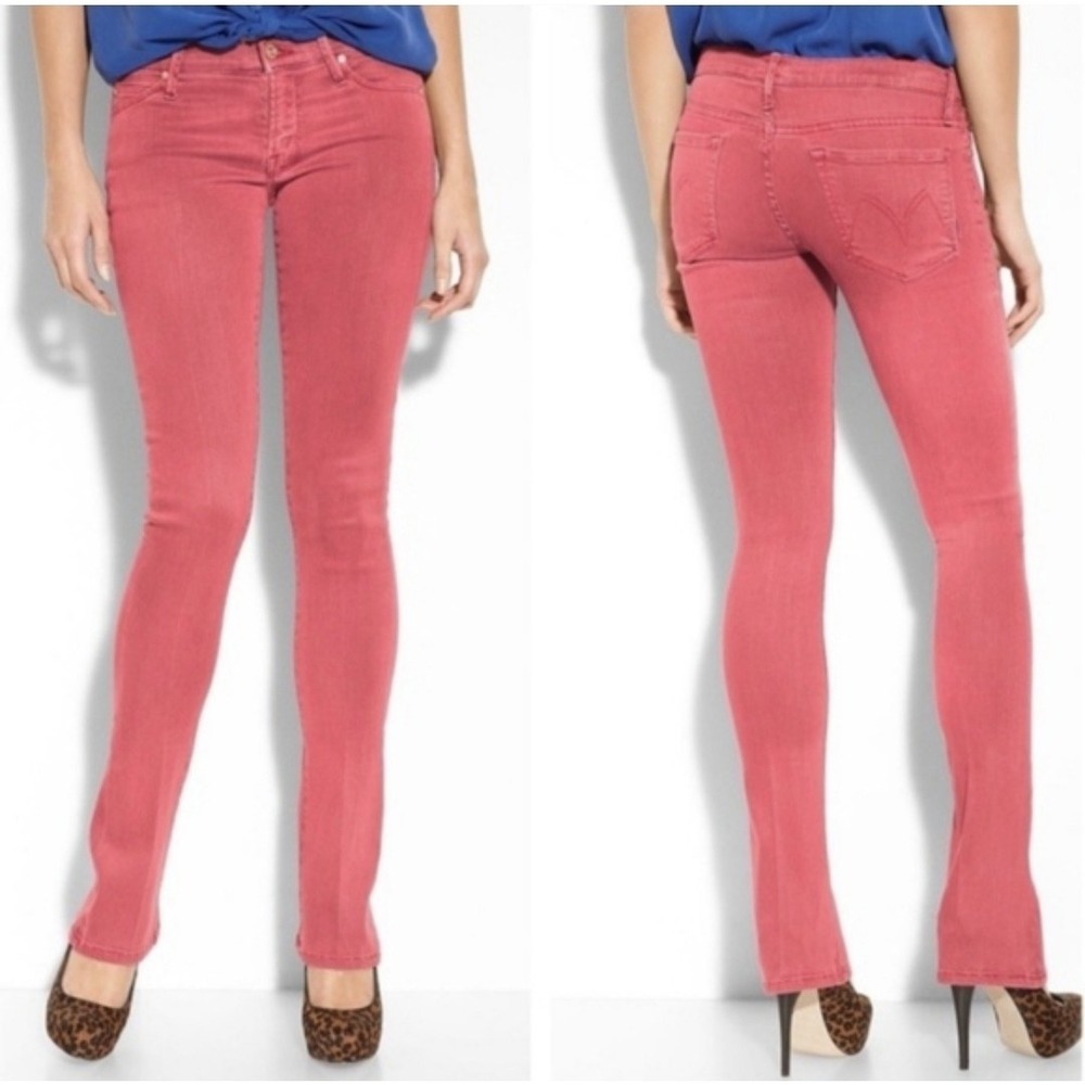 MOTHER The Runaway Jeans Pop Faded Red Flare Bootcut High Rise Sz 29 USA